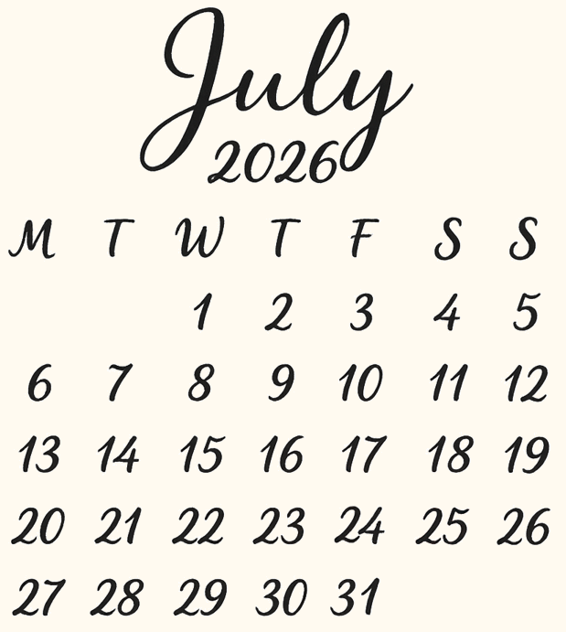 Calendar July 2026